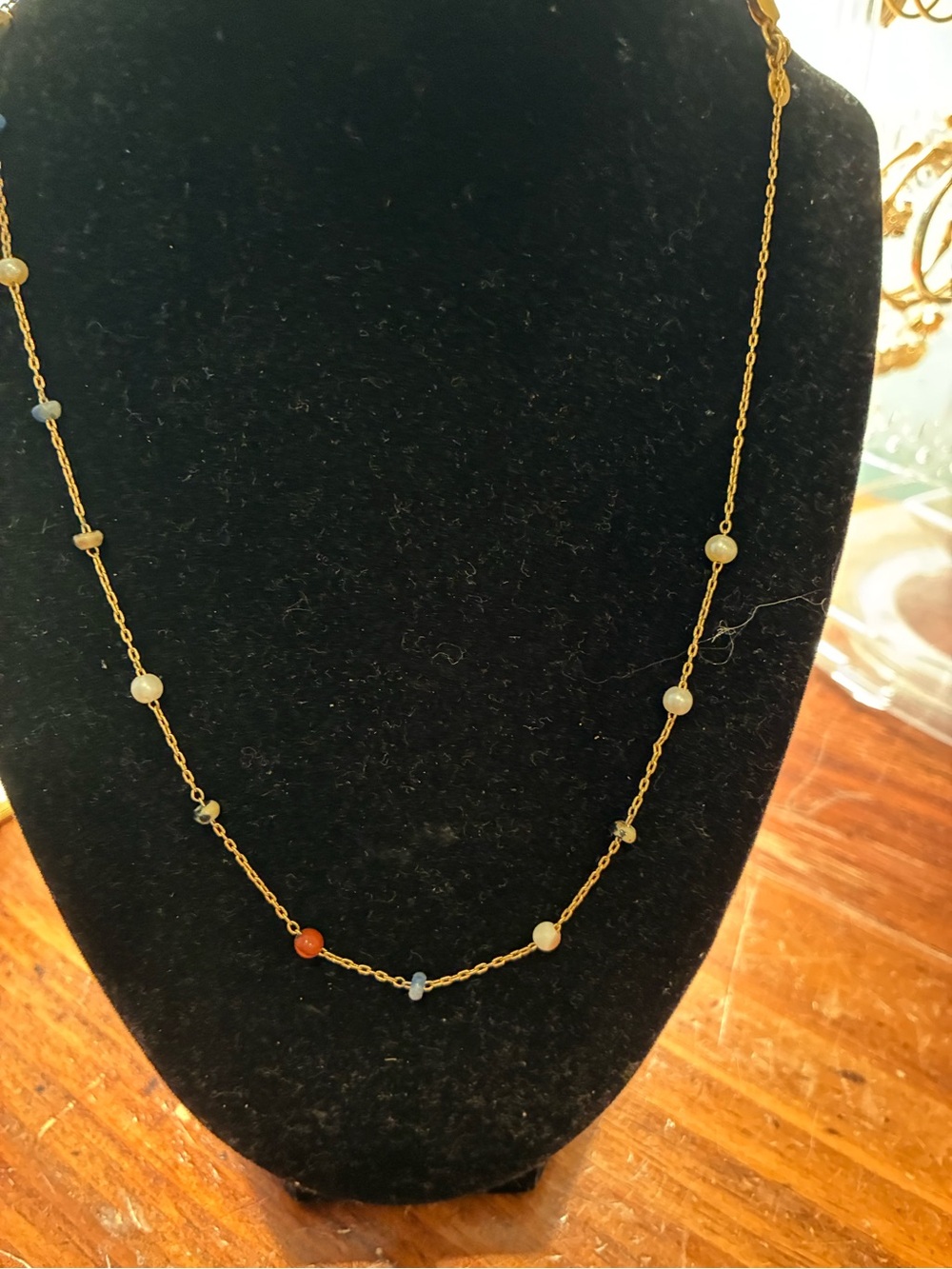 Madewell Gold Chain Necklace with Blue, Cream, and Orange Accent Beads